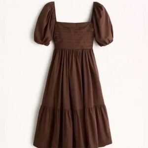 Abercrombie & Fitch Brown Puff-Sleeve Midi Dress